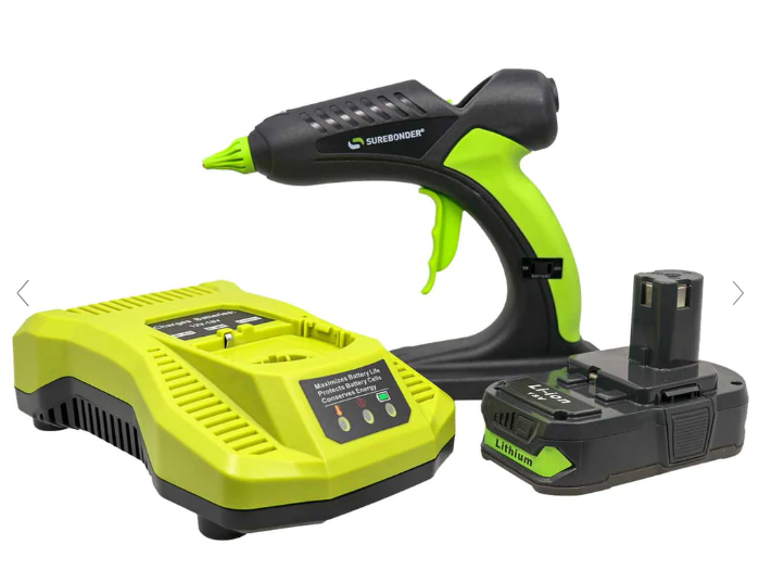 60 Watt Cordless Professional Heavy Duty Hot Melt Glue Gun Kit-Full Size-18V Lithium-Ion Battery & Charger Included